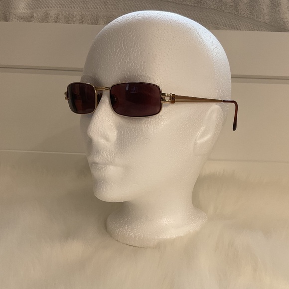 Rectangular Dark Brown Prescription Lens Sunglasses/Gold Tone Frame/Unisex/Case - Picture 2 of 16